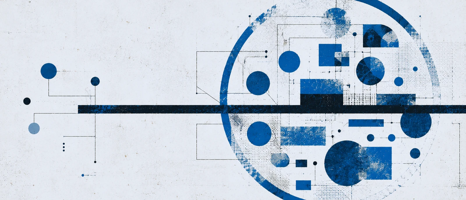 Screenprint: a rail passing through a closed ring that holds the rules inside it