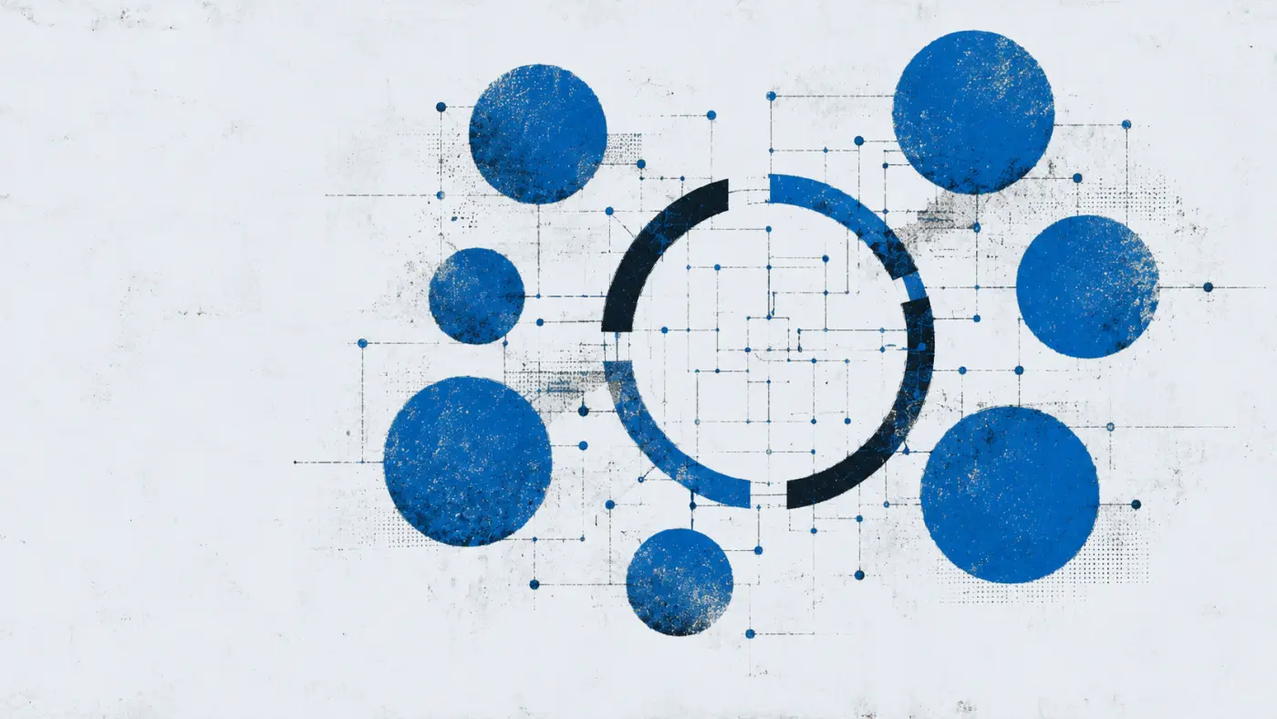 Screenprint: a scored dial over a blueprint field