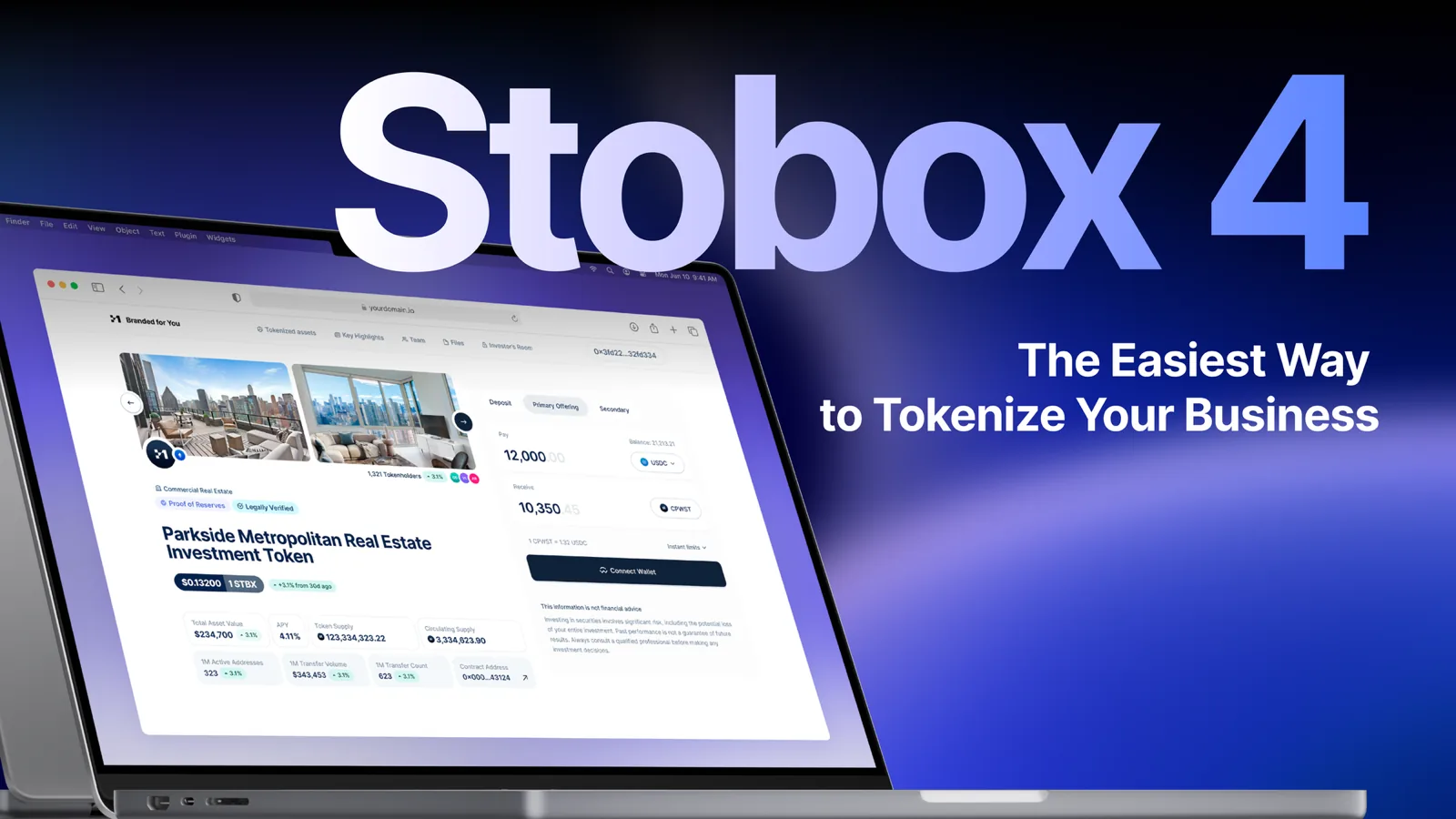Stobox 4 is a powerful tokenization platform that transforms real-world assets such as company shares, real estate, debt, or revenue streams into digital tokens that can be issued, managed, and offered to investors in a legally compliant way.