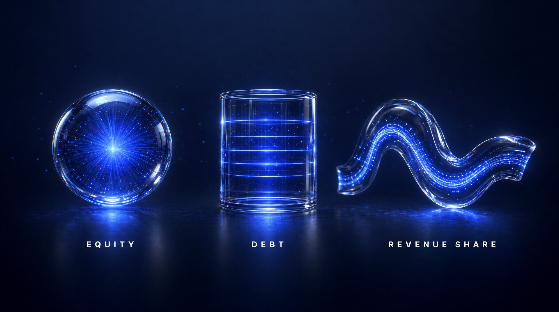 Three tokenization structures compared — equity, debt, and revenue share