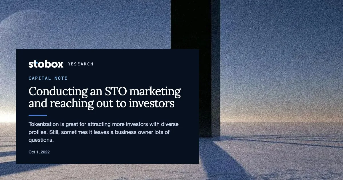 Conducting an STO marketing and reaching out to investors.