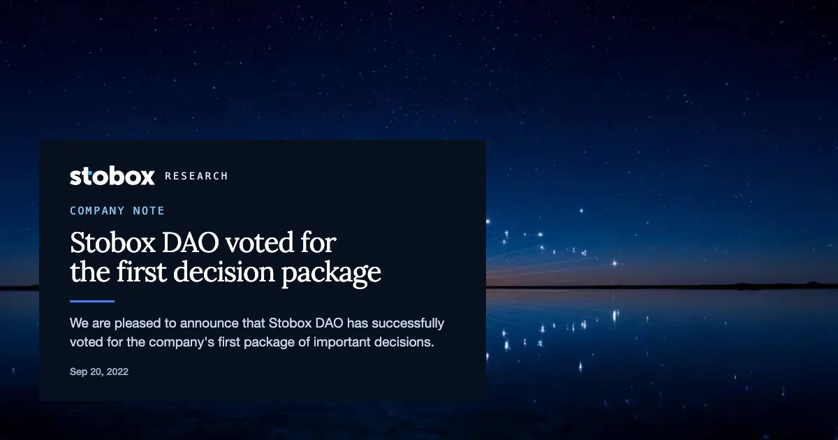 Stobox DAO voted for the first decision package.
